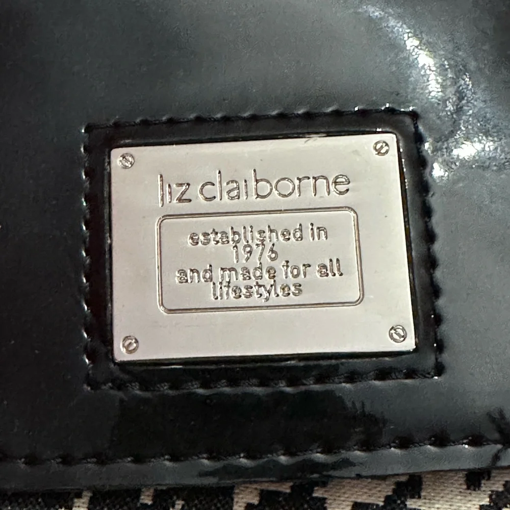 Liz Claiborne Houndstooth Patent Leather Trim Carry-On Bag Barely Used Y2K Prepp - Picture 2 of 14